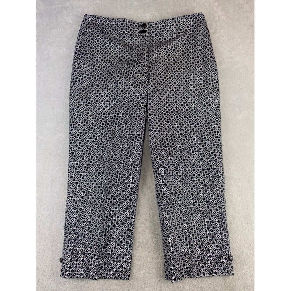 Talbots Heritage Black White Geometric Diamond Capri Pants Womens 8P Cropped